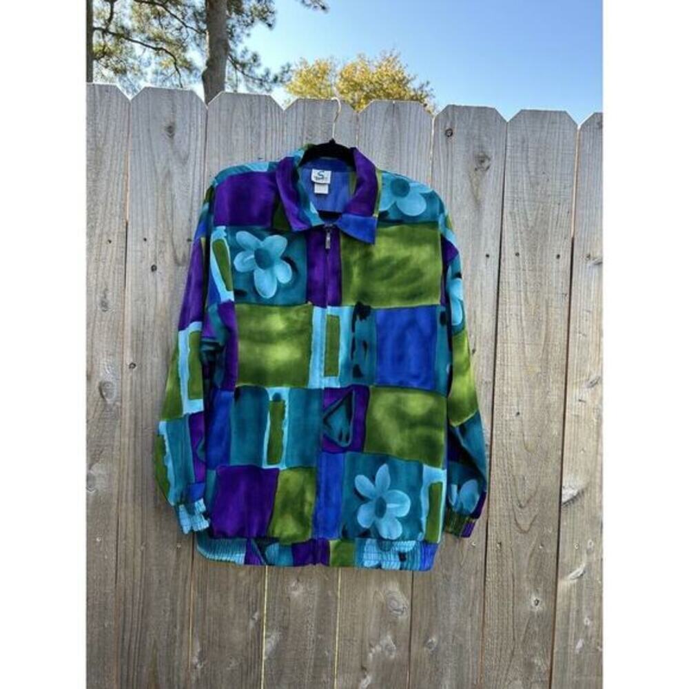 Vintage‎ 90s Sport Savvy women Windbreaker Jacket Full Zip Floral Medium Purple